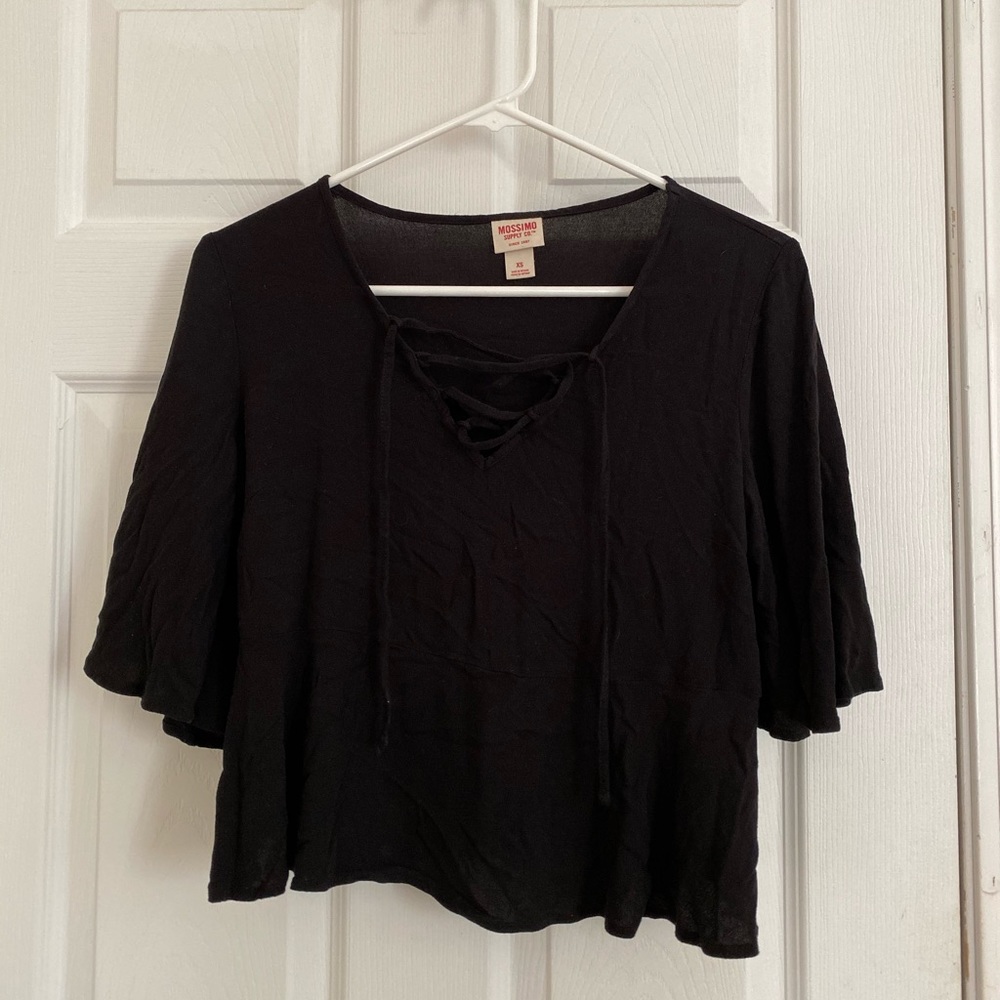 Black lace up blouse